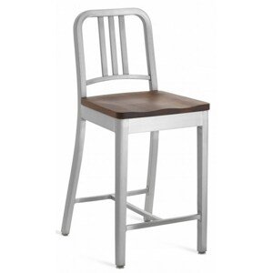 EMECO - Barová židle s dřevěným sedákem NAVY - nízká