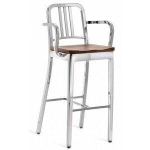 EMECO - Barová židle s područkami a dřeveným sedákem NAVY