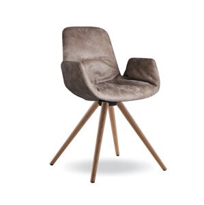 TONON - Čalouněná židle STEP SOFT s kulatou dřevěnou podnoží a područkami